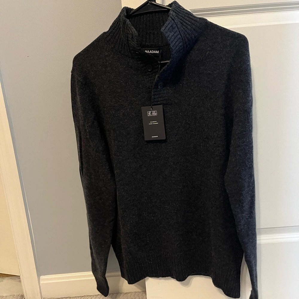 Naadam Merino Cashmere Button Pullover Dark Grey